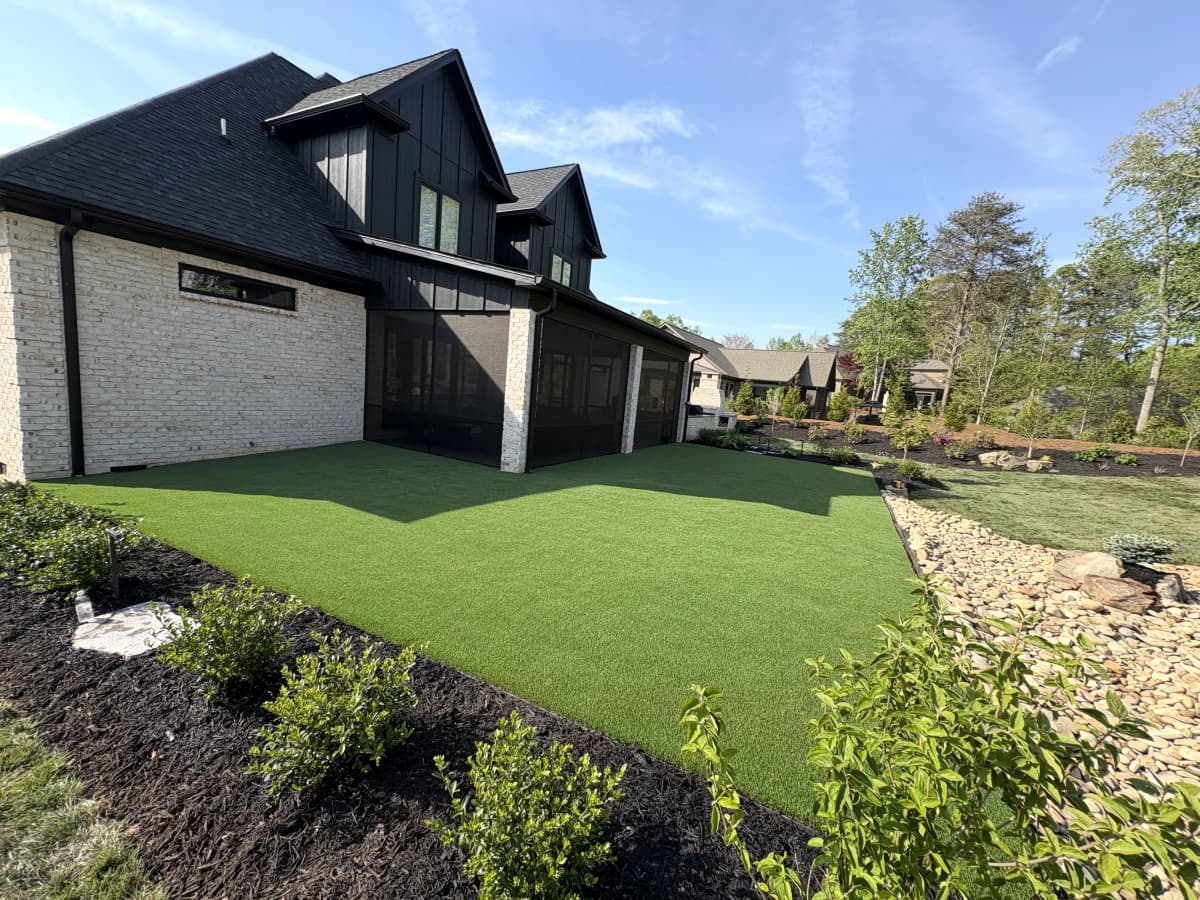 Modern Black Farmhouse Backyard Turf