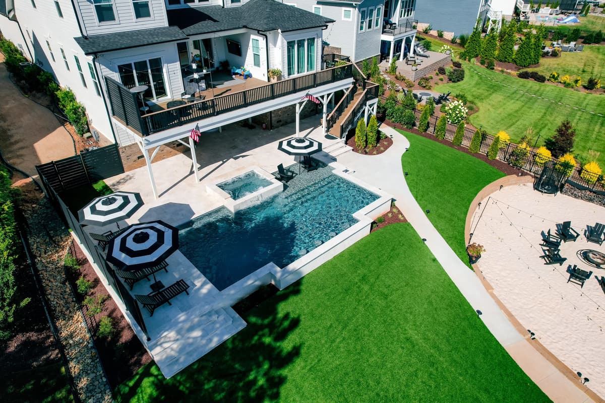 Elevated Deck with Pool & Lawn