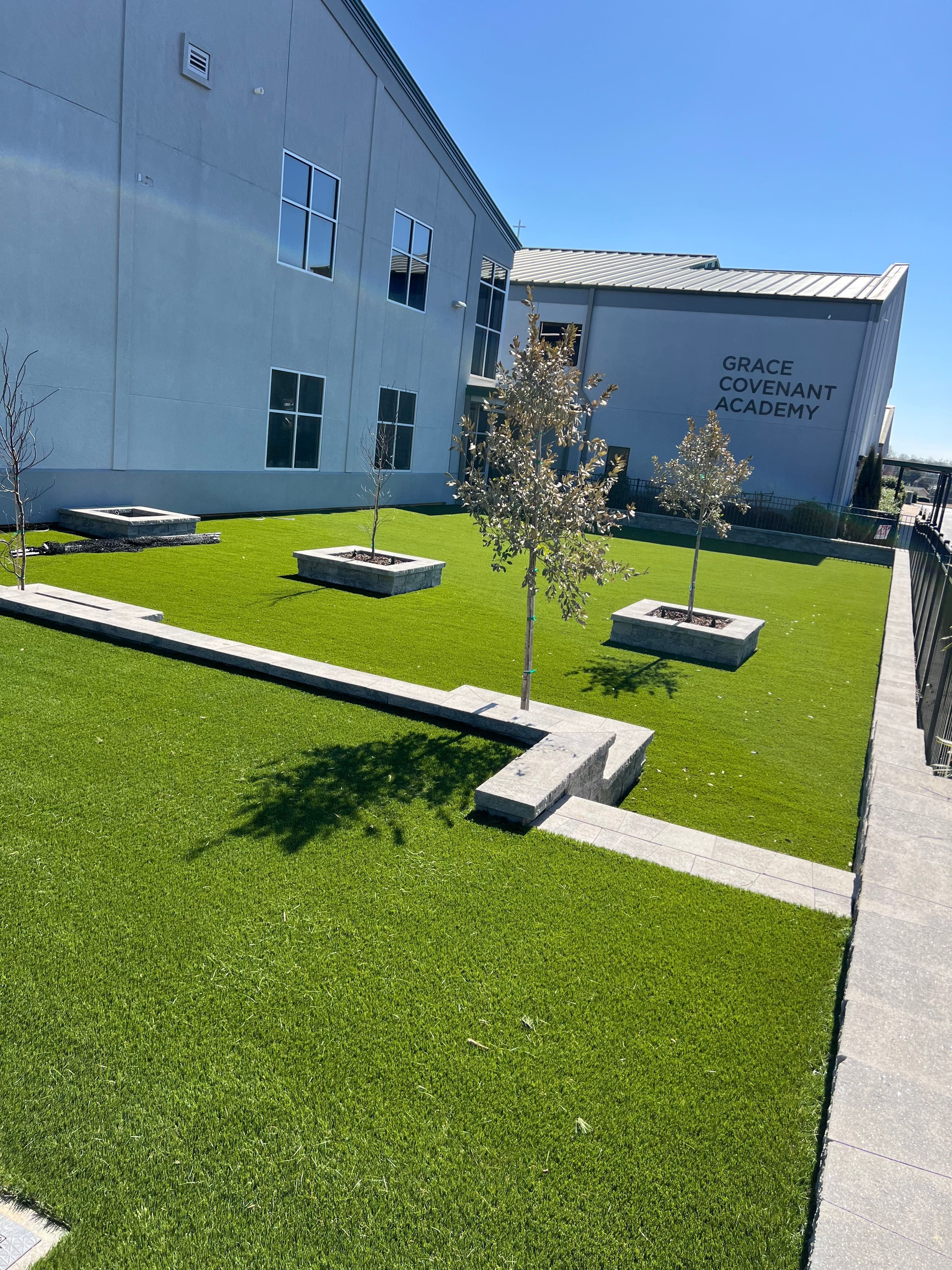Safe and durable school playground with artificial turf in Charlotte area